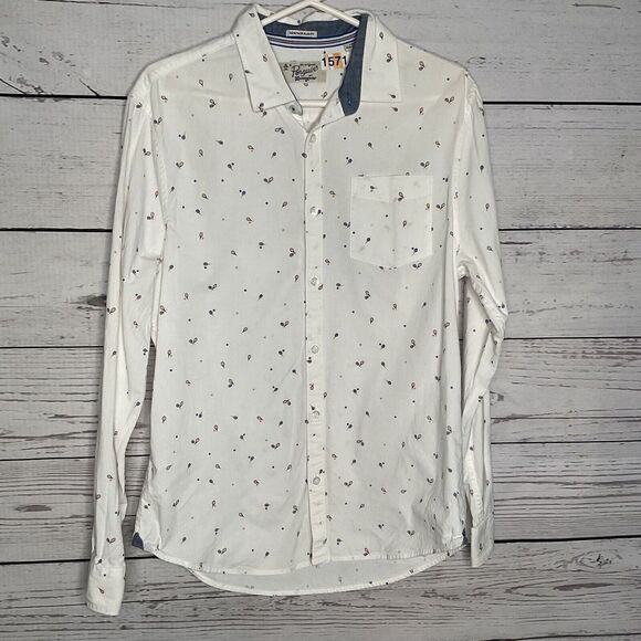 Penguin Munsingwear Tennis Racquet Print Mens Button Up White Shirt‎ Size L - Picture 1 of 9